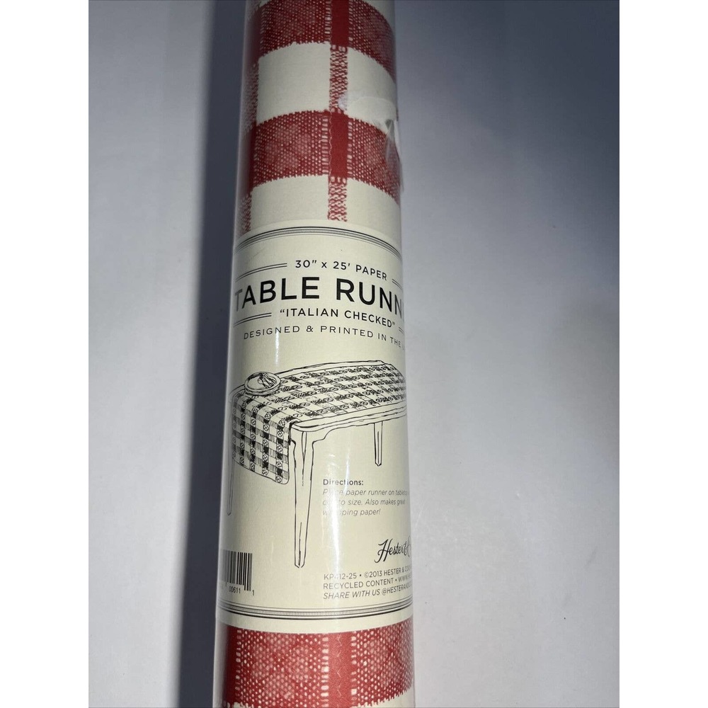 Hester & Cook Paper Table Runner Striped Red & White Checked~ 30" x 25'